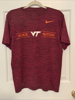 Nike Dri Fit Maroon and Orange VT Hokie Nation Performance Tee size M